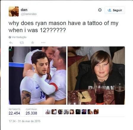 “Por que Ryan Mason tem uma tatuagem do meu rosto de quando eu tinha 12 anos???”, perguntou o jovem ao postar uma montagem com a sua foto mais novo e o close na tatuagem de Mason.
Veja algumas outras tatuagens que causaram polêmica na internet

