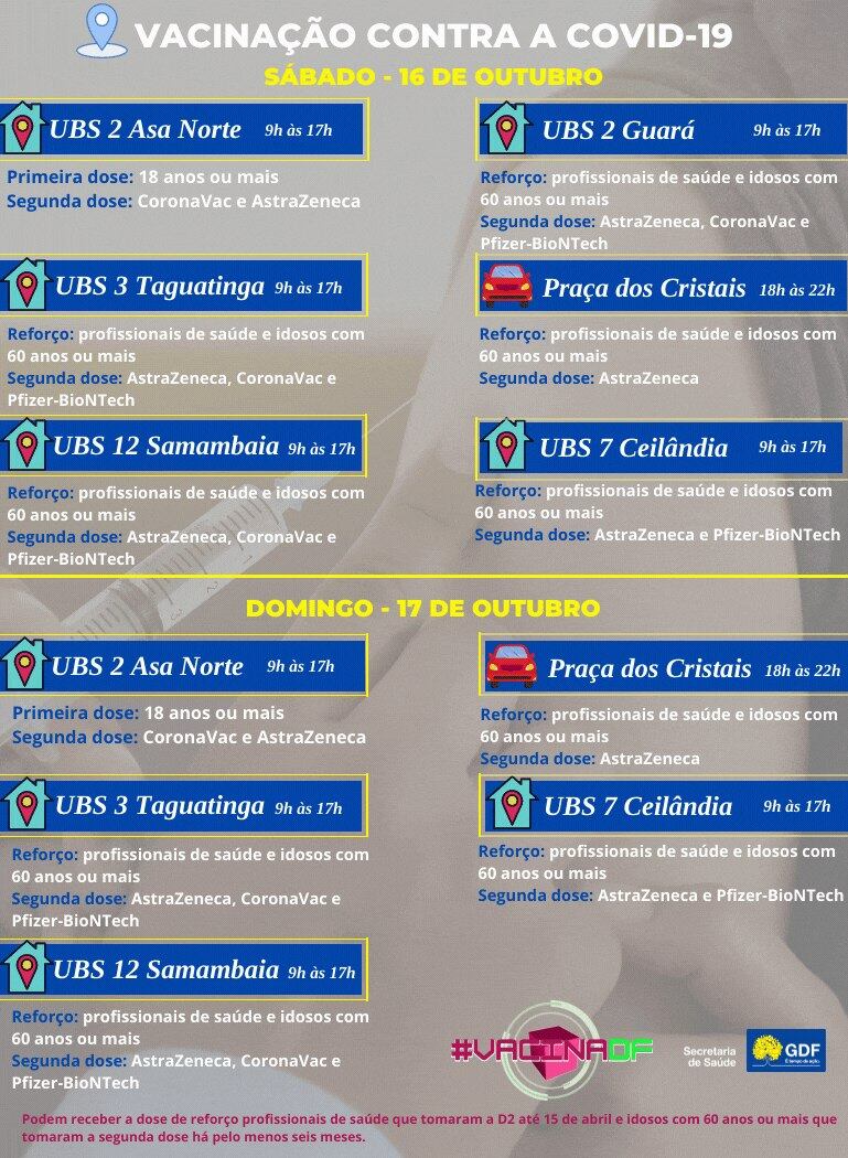 Lista de postos de vacinação deste sábado (16) e domingo (17)