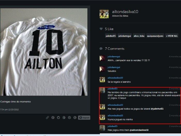 Também em seu Instagram, Aílton relembrou a passagem pelo clube alvinegro e aproveitou para dar uma alfinetada no técnico Nelsinho Baptista. Ao ser elogiado por um seguidor que citou uma partida na qual o camisa 10 jogou improvisado na lateral, Aílton desabafou: "Joguei todos os jogos na lateral. Nunca joguei na minha"
