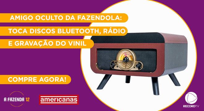 Peão: Cartolouco
Amigo Secreto sorteado: Vick
Garanta já o seu Toca discos Bluetooth, rádio e gravação do vinil na Americanas!