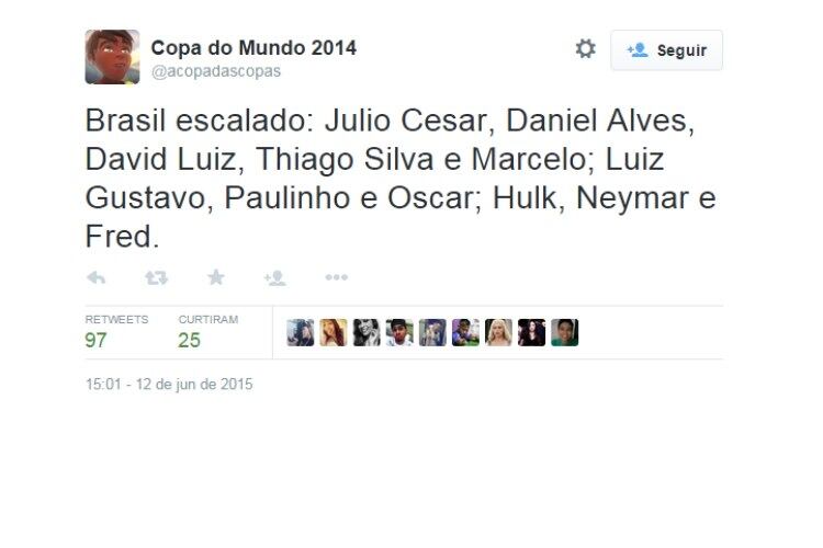 A escalação da seleção brasileira foi colocada pelo perfil no exato momento em que ela foi divulgada