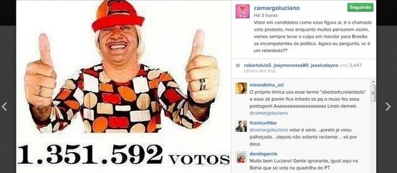 Luciano Camargo chamou mais de 1 milhão de eleitores de Tirirca de "retardados"
