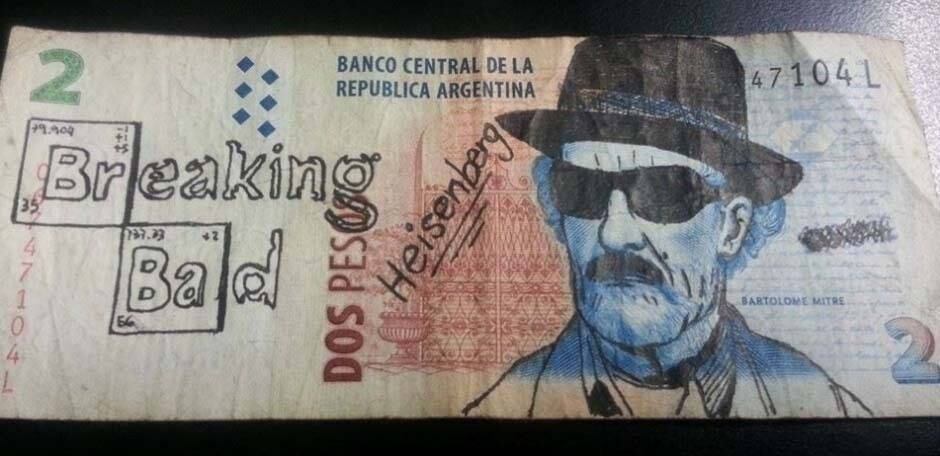 Outro grande vilão, Heisenberg, de Braking Bad, também estampa as notas