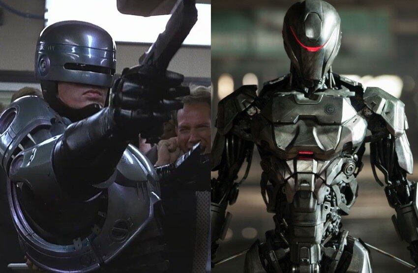RoboCop: O filme de 1987 tenta recriar cenas em um mundo futurista onde o robô tem a missão de combater a criminalidade. Foi considerado como um dos melhores filmes de 1987, que posteriormente virou videogame.

Apesar de ter acesso a efeitos especiais mais modernos, o diretor da refilmagem (2014), José Padilha, mostra um robô quase irreconhecível se comparado ao original. É como se um novo protagonista contasse uma história que já conhecemos. Na trama ainda podemos ver os drones (aviões teleguiados)