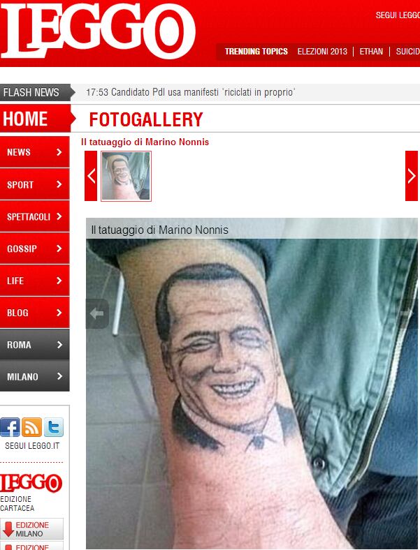 Tatuagem de Marino Nonnis circulou pelas redes sociais
