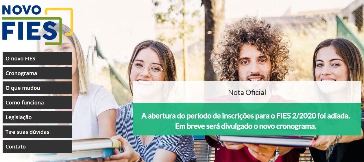 Site informa adiamento das inscrições para o segundo semestre