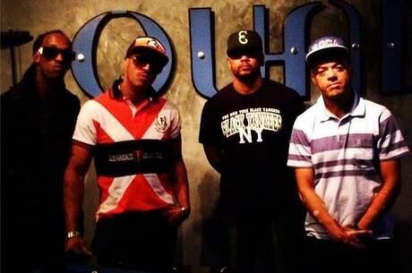 Ice Blue, Mano Brown, Edi Rock e KL Jay no Quad Studios, em Nova York (EUA), durante gravação do novo álbum do Racionais MC´s