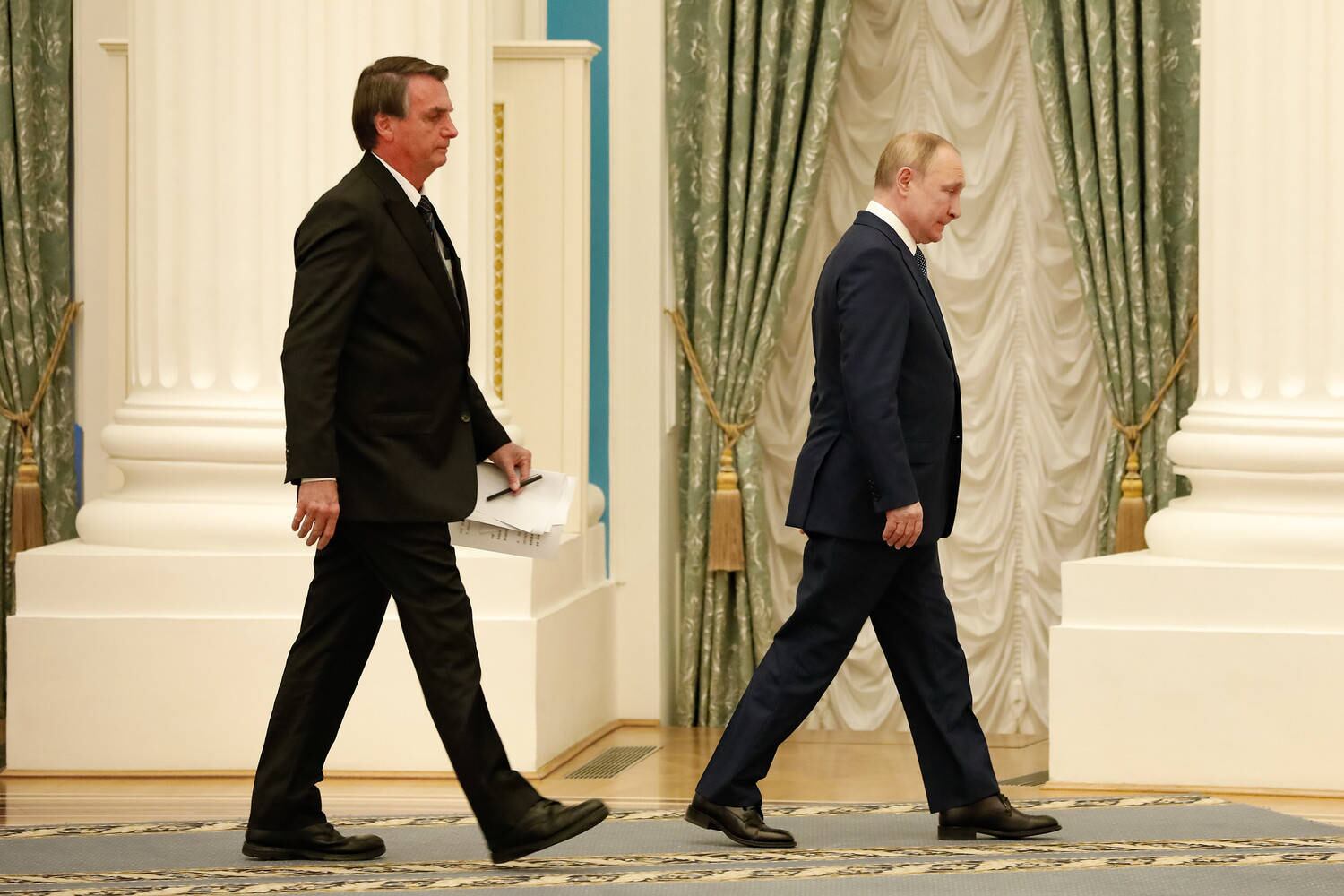 O presidente Jair Bolsonaro e o presidente da Rússia, Vladimir Putin